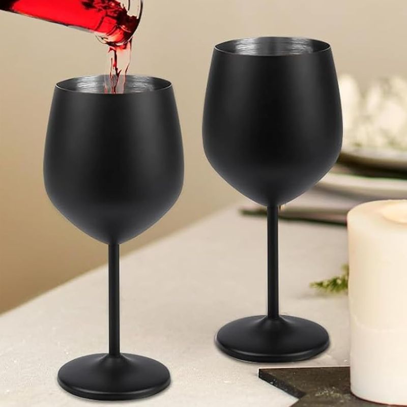 Photo 1 of Stainless Steel Wine Glasses Set of 2, 18 oz Unbreakable Black Wine Glass Unique Metal Wine Goblets for Outdoor Capming and Pool Gift for Wine Lovers
