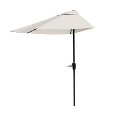Photo 1 of 9 ft. Steel Outdoor Half Round Patio Market Umbrella with Easy Crank Lift in Sand
67