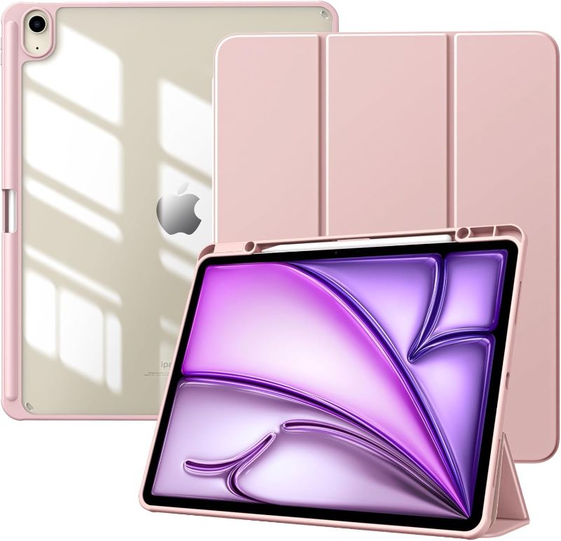 Photo 1 of TiMOVO Case for New iPad Air 13 inch (M3/M2-2025/2024) with Pencil Holder, Slim Stand Protective Cover with Clear Transparent Back Shell for iPad Air 13 inch, Auto Wake/Sleep, Light Pink
