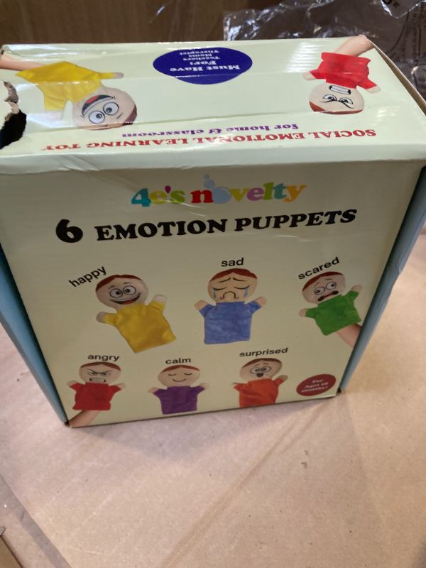 Photo 1 of 4E's Novelty Feeling Hand Puppets for Kids with 6 Emotions, with Moveable Arms, Soft Plush Hand Puppets for Toddlers, Early Education Toys, Social Emotional Learning Activities - Pack of 6