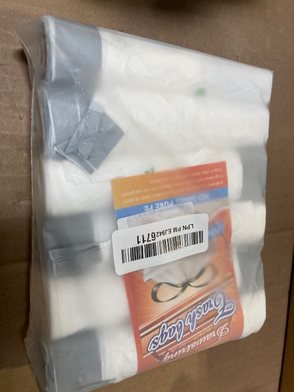 Photo 1 of 120 Counts 2.6 Gallon Small Drawstring Trash Bags Garbage Bags by RayPard, Small Strong Plastic Bags fit 7.5-10 Liter Trash Can for Home Office Kitchen Bathroom Bedroom, White Waste Basket Liners