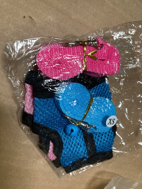 Photo 1 of SATINIOR 2 Pieces Guinea Pig Clothes Baby Ferret Rats Hamster Soft Mesh Harness Leash Vest Set with Bell for Guinea Pigs, Hamster, Ferret, Rabbit, Chinchilla and Similar Small Animals(Blue, Pink,XS)