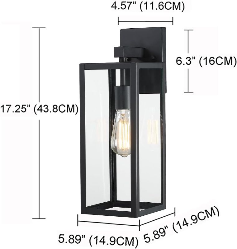 Photo 1 of 2 Pack Large Outdoor Sconce Lights,18 Inch Outdoor Wall Lantern Light,Exterior Sconce Metal and Glass Large Porch Light, Black Outdoor Lanterns for Front Porch Garage Balcony
