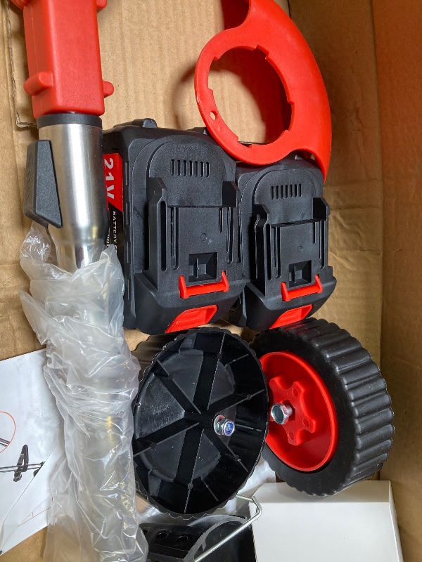 Photo 1 of Cordless  Wacker Eater Battery Powered, 21V Electric Weed Trimmer with 2 Battery Operated & Charger & Wheels & Shears, 3 in 1 Lightweight No-String Grass Trimmer/Brush Cutter/Lawn Edger for Garden