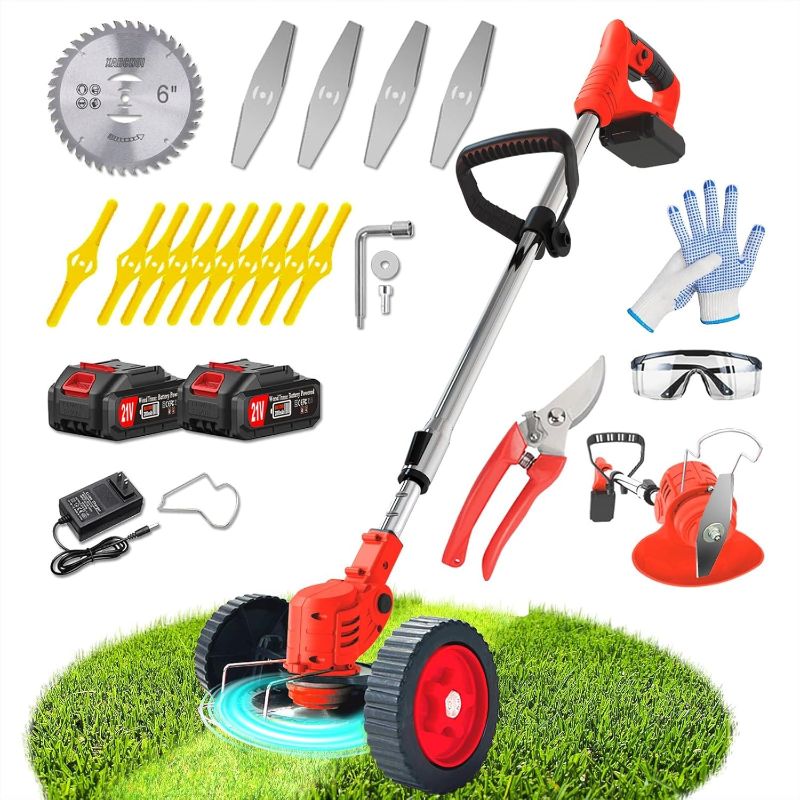 Photo 1 of Cordless  Wacker Eater Battery Powered, 21V Electric Weed Trimmer with 2 Battery Operated & Charger & Wheels & Shears, 3 in 1 Lightweight No-String Grass Trimmer/Brush Cutter/Lawn Edger for Garden