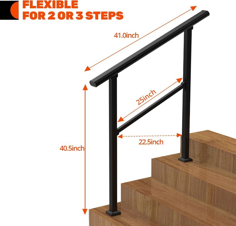 Photo 1 of Outdoor Stair Railing, Handrails for Outdoor Steps, Handrail Fits 2 to 3 Steps Metal Handrail Stair Rail with Installation Kit Hand Rails for Outdoor Steps 36" (2-3 Steps)
