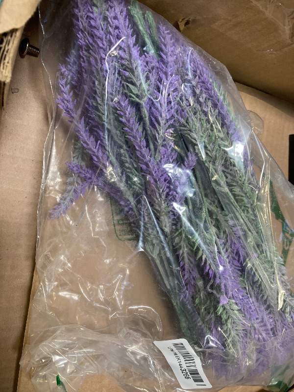 Photo 1 of Ouddy Decor 12pcs  Artificial Lavender Fake Flowers Faux Plastic Plants for Home Wedding Kitchen Garden Patio Window Box Office Table Centerpieces Indoor Outdoor Decor, Gray Purple