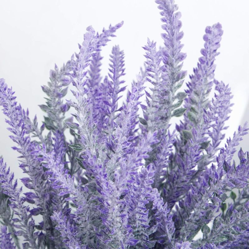 Photo 1 of Ouddy Decor 12pcs  Artificial Lavender Fake Flowers Faux Plastic Plants for Home Wedding Kitchen Garden Patio Window Box Office Table Centerpieces Indoor Outdoor Decor, Gray Purple