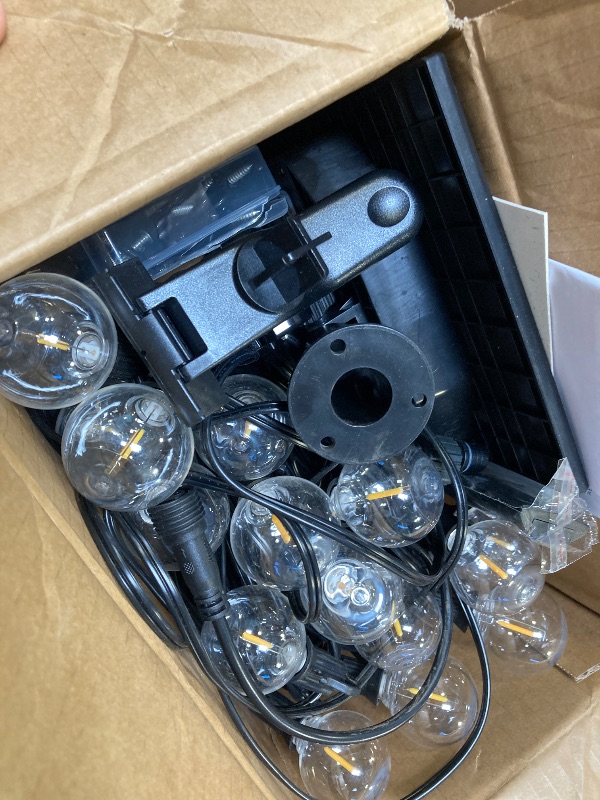 Photo 1 of Brightown 58FT Solar String Lights Outdoor with Remote Cable Ties and Hooks, Commercial Grade Patio Lights with 26 LED Shatterproof Bulbs, 3 Light Modes Hanging Light for Backyard Party Decor