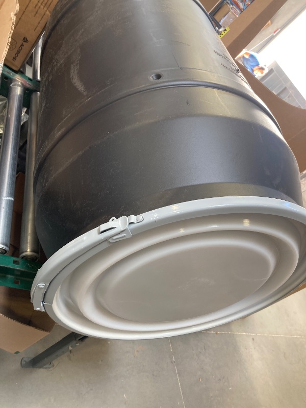 Photo 1 of Eagle 55 Gallon Plastic Drum with Lid, Metal Lever-Lock, 36.4"x22.5", Open Head Lab Pack Drum Made of Durable, Lightweight HDPE, Withstands Weather and Chemicals, Made in USA, Black, 1656MBLK