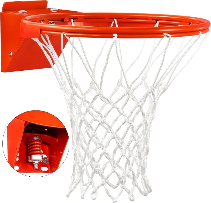 Photo 1 of Basketball Rim Replacement, Single-Spring Breakaway Basketball Rim Outdoor Indoor, Universal 18 Inch Heavy Duty Basketball Hoop Rim and Net
