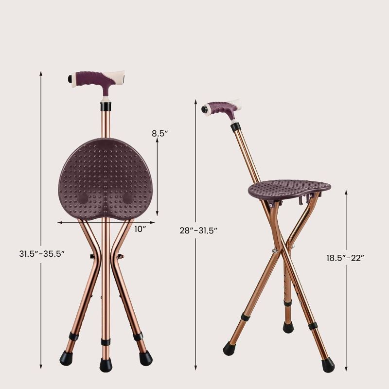 Photo 1 of Folding Cane Seat Sturdy Lightweight Adjustable Handle Legs with LED Light Cushion for Elderly Walking Stick 300 lbs Large Plate
