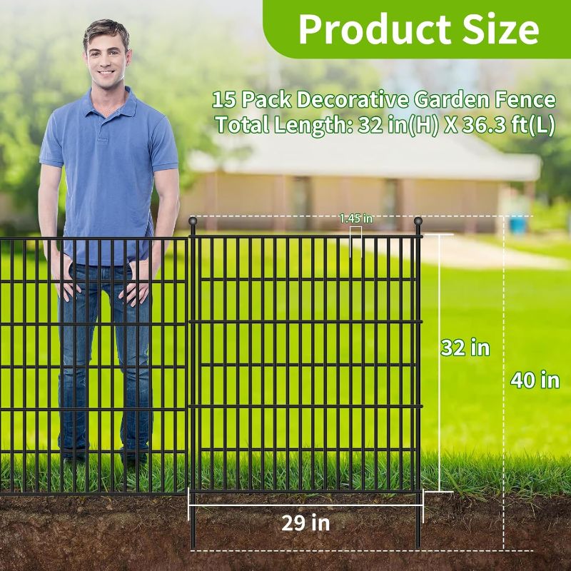 Photo 1 of 15 Panels No Dig Garden Fence, 32 in(H) X36.3 ft(L) Metal Fence Panels, Thickened Rustproof Garden Fencing, Animal Barrier Fence for Dogs, Rabbits, and Patio
