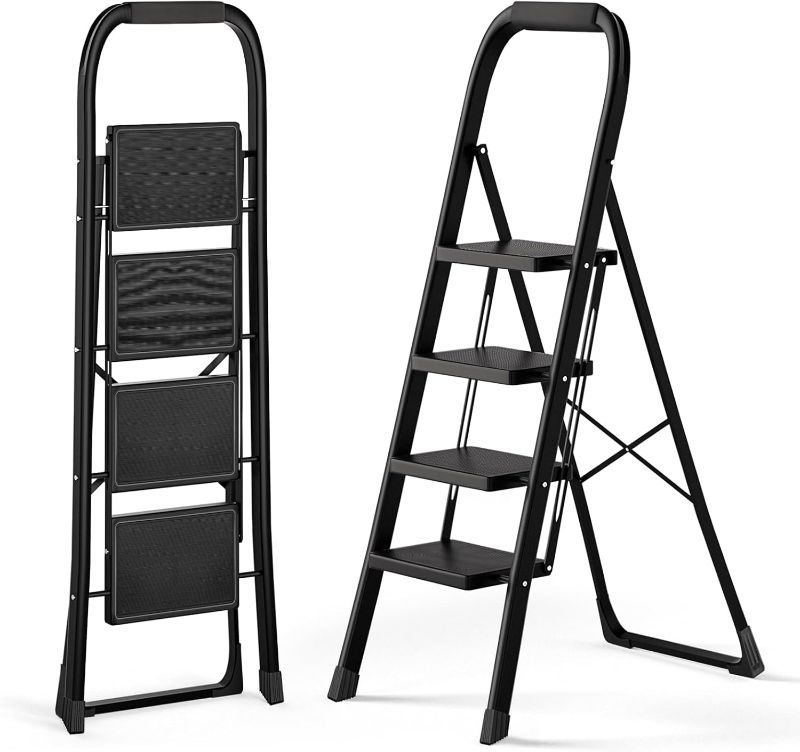 Photo 1 of  Step Lhadder Step Stool Ergonomic Folding Step Stool with Wide Anti-Slip (Black, 4 Step)
