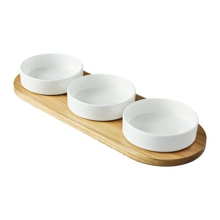 Photo 1 of Better Homes & Gardens Acacia Wood Tray and Stoneware Bowl for Condiment 19.69x7.28x2.17 in 3.96 Lb
