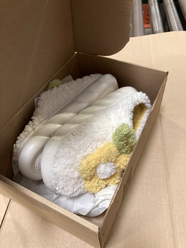 Photo 1 of WYIKE Women's/Unisex Adult Warm Plush Slippers, Flowers, Yellow, 8-9 Women/6.5-7.5 Men