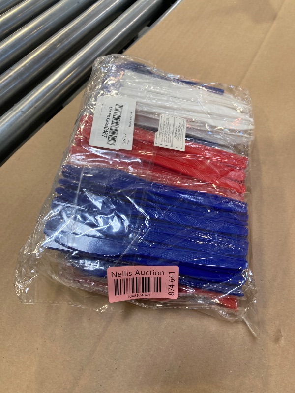 Photo 1 of 300 Pcs Patriotic American Flag Party Supplies, 4th of July Disposable Plastic Cutlery Set 100 Spoons 100 Forks 100 Knives Memorial Day Decorations Red White Blue Utensil Flatware Independence Day
