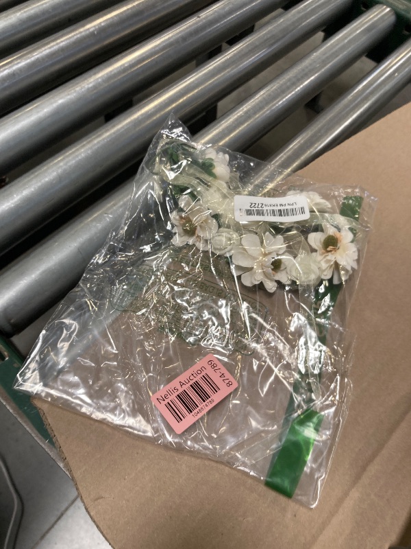Photo 1 of June Bloomy Rose Flower Leave Crown Bridal Halo Headband with Adjustable Ribbon (Ivory)