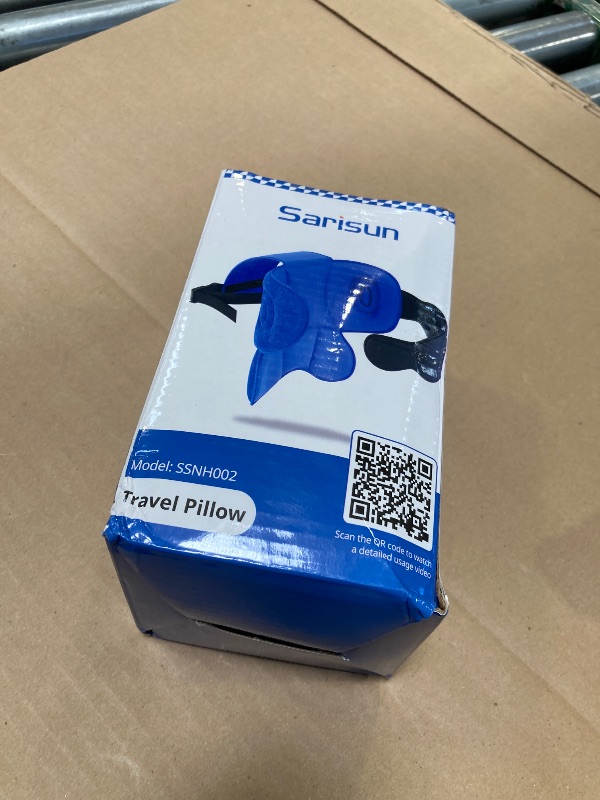 Photo 1 of SARISUN Travel Pillows for Airplanes, Neck Airplane Pillow with Eye Mask for Sleeping, 360° Support Headrest, Portable Travel Essentials, Adjustable Airplane Head Strap for Most Seat, Mottled Blue
