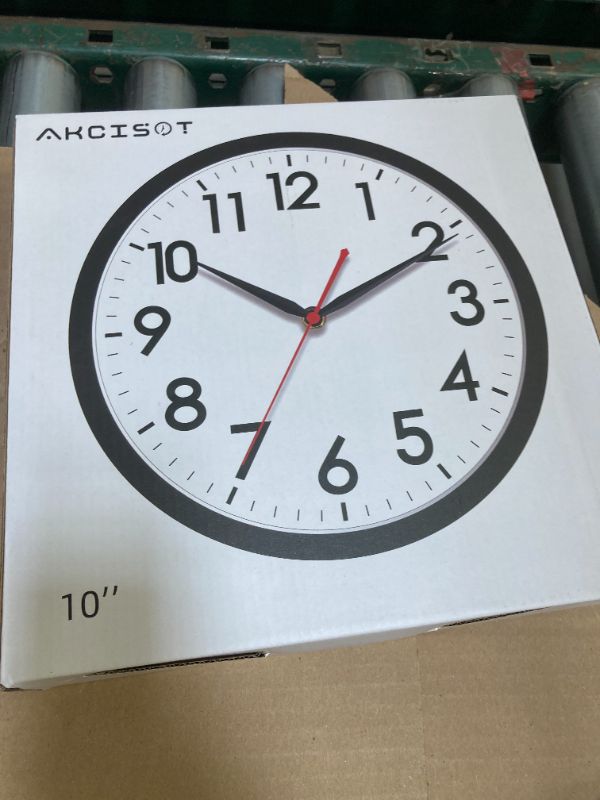 Photo 1 of AKCISOT Wall Clock 10 Inch Silent Non-Ticking Modern Clocks Battery Operated - Analog Small Classic for Office, Home, Bathroom, Kitchen, Bedroom, School, Living Room(Black)
