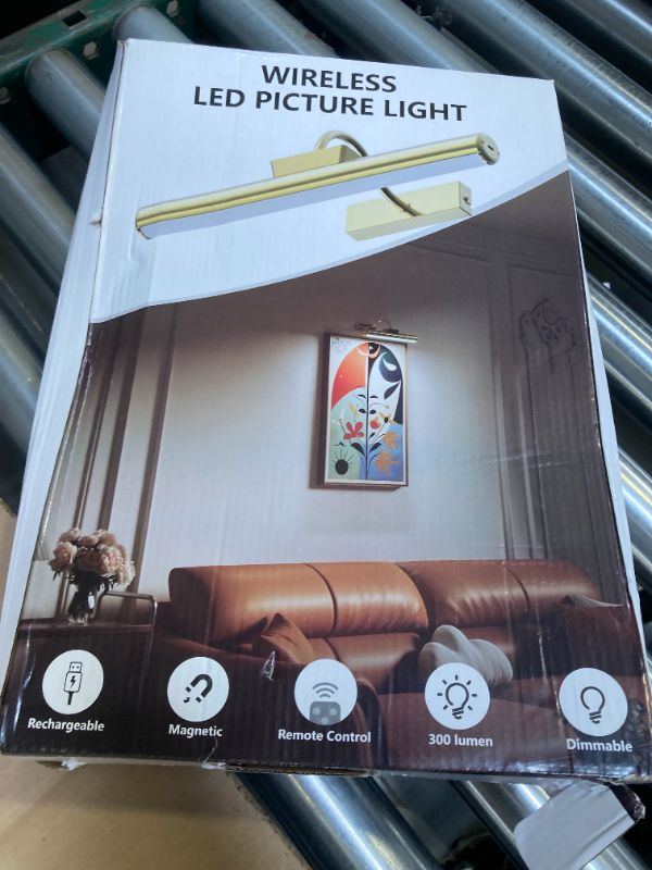 Photo 1 of Skairipa Picture Light Battery Operated, Wireless Art Light for Paintings, Dimmable 5000mAh Recharging Battery Picture Light with Remote Control for Wall, Gallery Dartboard Art Bedroom (Gold-2Pack)
