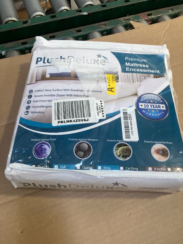 Photo 1 of PlushDeluxe Full Size Premium Mattress Encasement - Zippered Waterproof, Bedbug Proof Design, 6-Sided Protection - Hypoallergenic Cotton Terry Fabric [9-12"] Depth