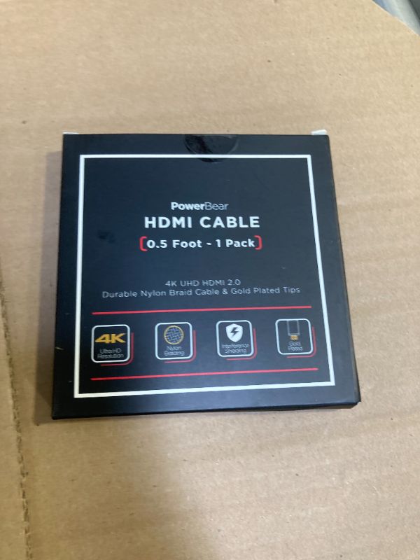 Photo 1 of PowerBear 4K HDMI Cable 0.5 ft | High Speed, Braided Nylon & Gold Connectors, 4K @ 60Hz, Ultra HD, 2K, 1080P, ARC & CL3 Rated | for Laptop, Monitor, PS5, PS4, Xbox One, Fire TV, Apple TV & More