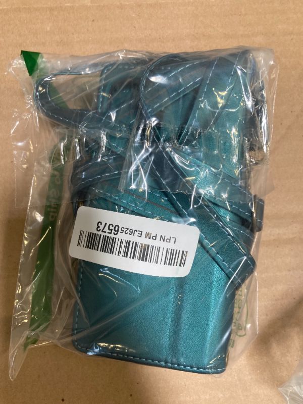 Photo 1 of Strapurs Wallet Case Compatible with iPhone 11 Pro RFID Blocking 7-Card Holder Soft PU Leather Magnetic Snap Shoulder Strap Zipper Pocket Phone Case Fit for iPhone 11 Pro 5.8" - Blue Green
