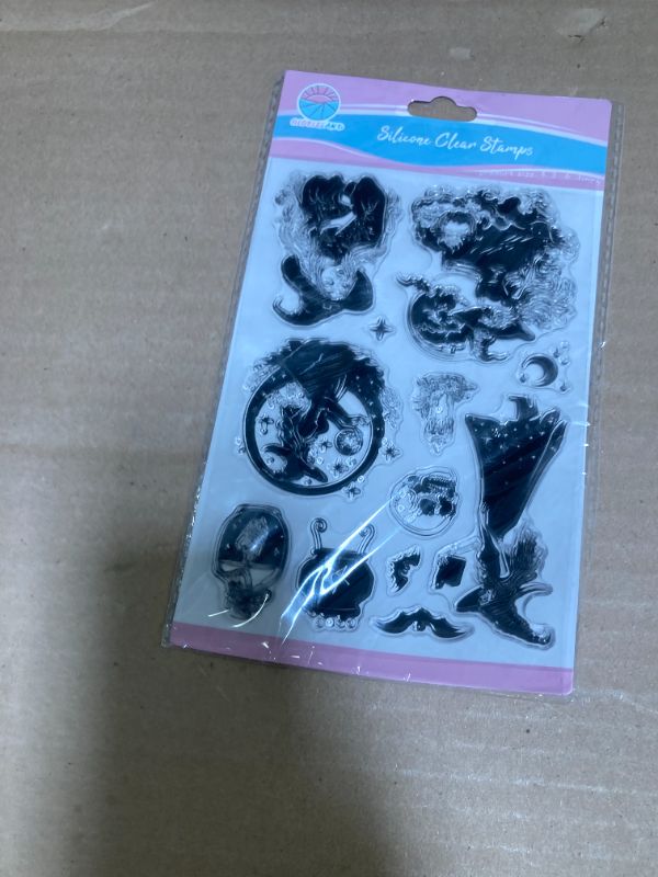 Photo 1 of CRASPIRE Witch Silicone Clear Rubber Stamps Halloween Themed Pumpkin Spooky Reusable Silicone Transparent Seals for Cards Making DIY Scrapbooking Journal Photo Album Decorative Decor