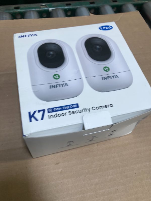 Photo 1 of INFIYA 2K Security Camera Indoor-360 Cameras for Home Security and One-Tap Call, Elderly/Cat/Baby/Nanny, Motion Alert, Intelligent Tracking, 2.4GHz WiFi Only, Work with Alexa/Google Home, K7 2Pack