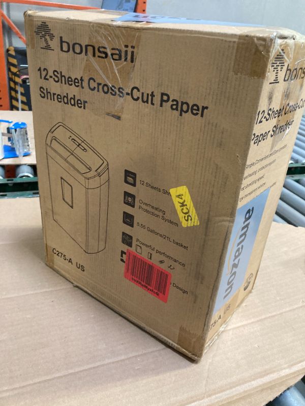 Photo 1 of Bonsaii 12-Sheet Cross Cut Paper Shredder, 5.5 Gal Home Office Heavy Duty Shredder for Paper, Credit Card, Mail, Staples, with Transparent Window, High Security Level P-4 (C275-A)
