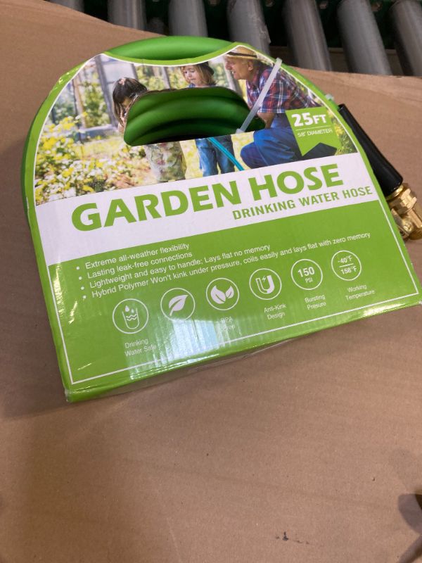Photo 1 of Garden Hose 25ft x 5/8", Leak Proof Water Hose, Extra Removable Valves, 3/4" Fittings Metal Hose for Yard, Flexible Garden Hose, Never Kink & Tangle, Heavy Duty Metal Water Hose (Green)