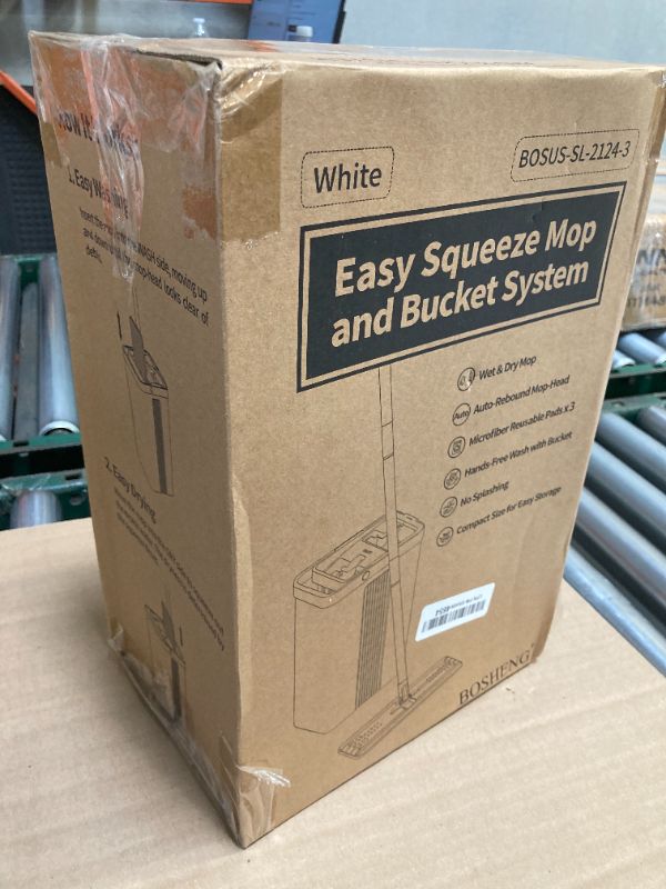 Photo 1 of BOSHENG Mop and Bucket with Wringer Set, Flat Floor Mop and Bucket, with 3 Microfiber Mops for Floor Cleaning, Wet and Dry Use for Household Cleaning - White