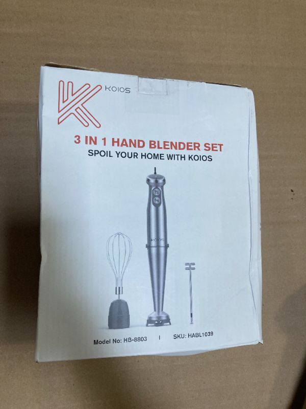 Photo 1 of KOIOS Immersion Blender, 1000W Anti-scratch 3-in-1 Hand Blender, Upgraded 12 Speed Stainless Steel Blade Stick Blenders with Turbo Mode, Whisk and Milk Frother, Non-BPA