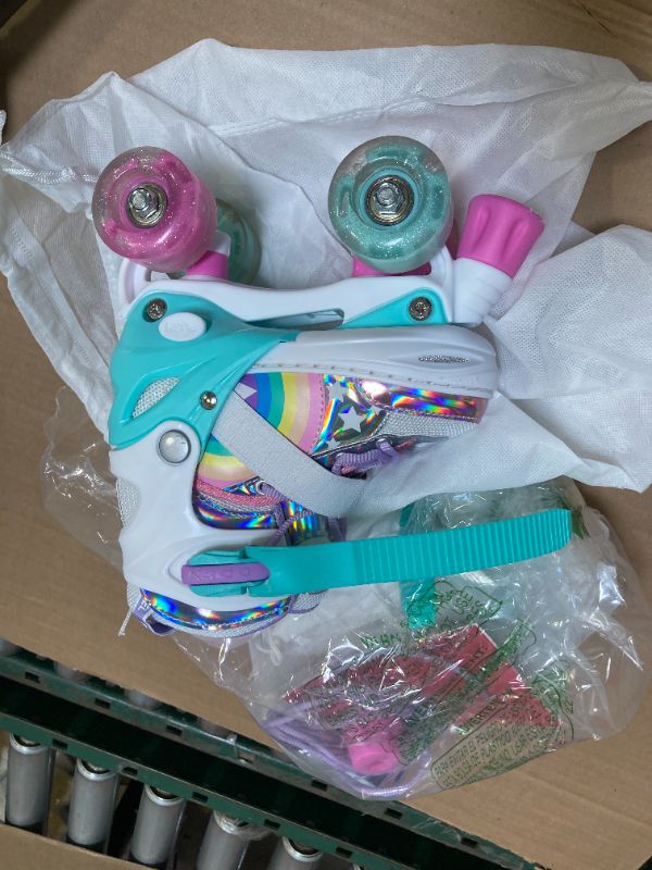 Photo 1 of SULIFEEL Rainbow Unicorn 4 Size Adjustable Light up Roller Skates for Girls Boys for Kids Small