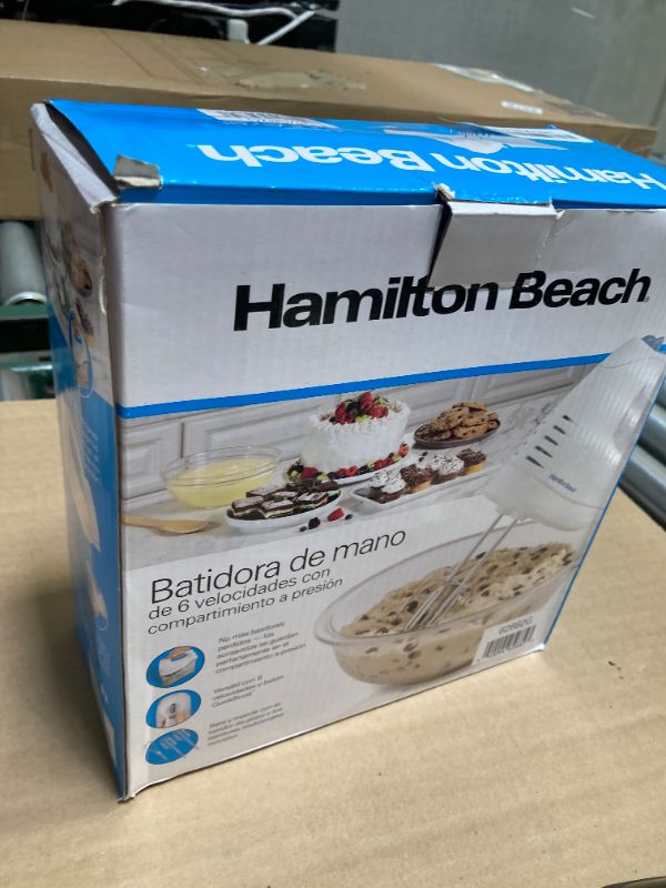 Photo 1 of Hamilton Beach 6-Speed Electric Hand Mixer with Whisk, Traditional Beaters, Snap-On Storage Case, 250 Watts, White