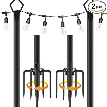 Photo 1 of Metal Poles  for Outdoor String Lights,2 Pack Light Stand for Outside Garden,Patio,Wedding,Backyard,Deck,Party