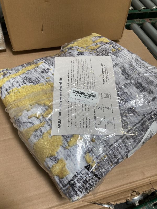Photo 1 of 5x7 Ft Machine Washable Area Rugs for Bedroom, Thin Vintage Floral Print Rug Non Slip Carpet for Living Room, Dining Room, Office Home Decor (Yellow Gery)