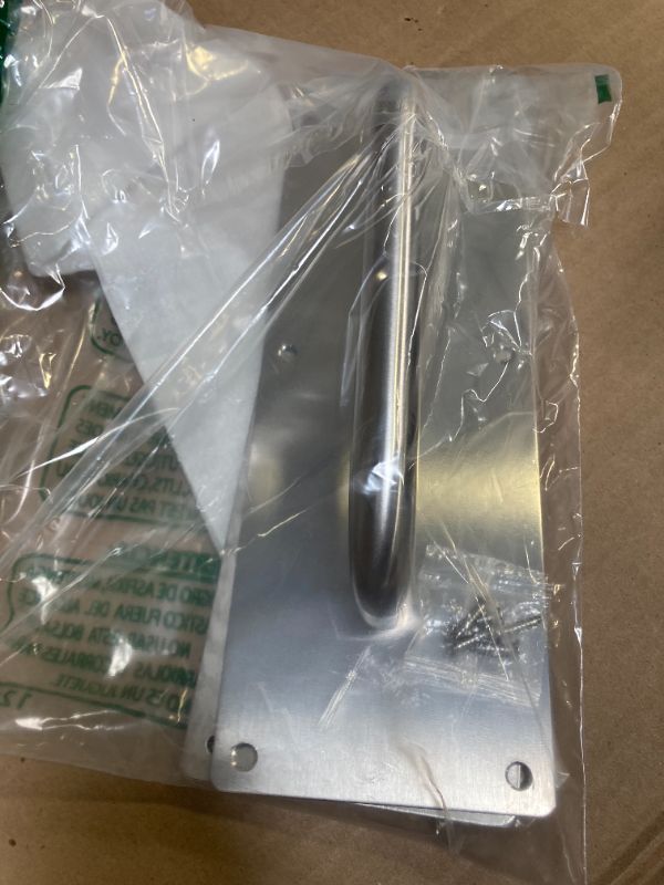 Photo 1 of Abgream 201 Stainless Steel Door Handle - 1 Set Pull and Push Plate Door Handle with Screws and Screwdriver Suitable for Wooden or Composite Door (11.8’’ x 3.8’’)