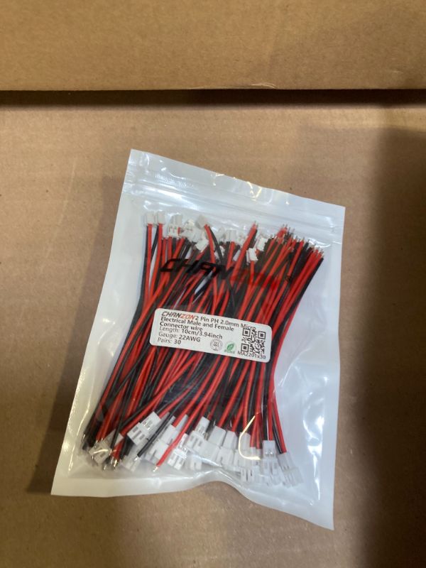 Photo 1 of Chanzon 30 Pairs Jst PH 2.0 mm 22AWG 2Pin Pitch Plug Connector for UL1007 Tinned Copper Wire for Battery H67 H36 Blade Inductrix E010 E013