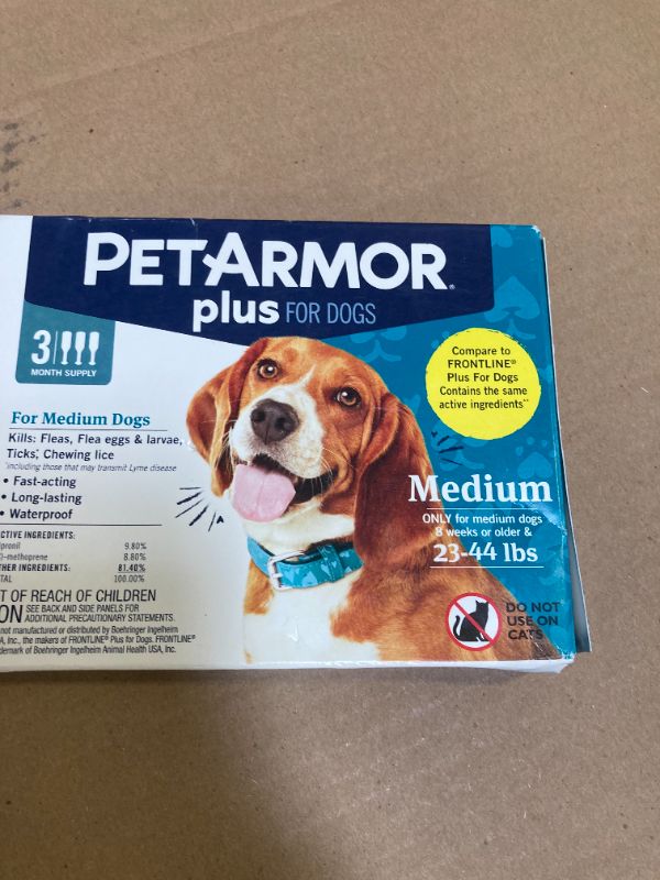 Photo 1 of PetArmor Plus Flea and Tick Prevention for Dogs, Dog Flea and Tick Treatment, 3 Doses, Waterproof Topical, Fast Acting, Medium Dogs (23-44 lbs)