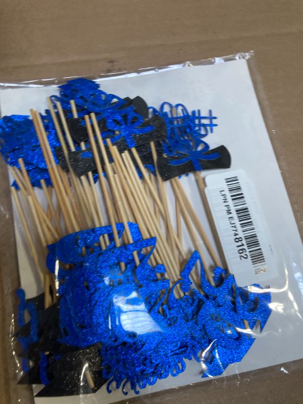 Photo 1 of STARSIDE Graduation Cake Toppers,48 PACK Cupcake Toppers,Blue and Black Graduation Cake Decoration for 2025 Grad