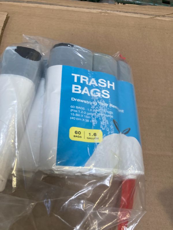 Photo 1 of 120 Counts 1.6 Gallon Mini Drawstring Trash Bags, Small Garbage Bags by KSSKSS, Code a fit 4.5-8 Liter, 1.2-2 Gal, White Trash Bin Liners for Home Office Kitchen Bathroom Bedroom