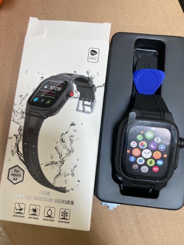 Photo 1 of for Apple Watch 44mm Waterproof Case, IP68 Full Body Protection Case with Built-in Screen and Band, Case Cover for iWatch Series 6/5/4/SE 44mm, Black