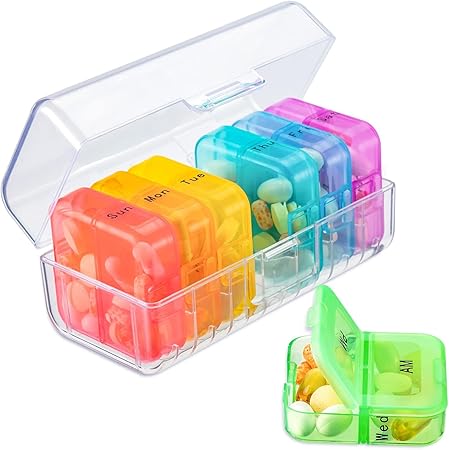 Photo 1 of Pill Organizer 2 Times a Day, Weekly 7 Day Pill Box, Daily Am Pm Pill Organizer, Travel Pill Case for Medicine, Fish Oils, Vitamin, Supplement