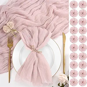 Photo 1 of  Dusty Pink Cheesecloth Napkins 20x20 Inch Pink Cloth Napkins Bulk Rustic Boho Gauze Dinner Napkin Cloth Washable Table Napkin for Wedding Party Bridal Baby Shower Table Decor