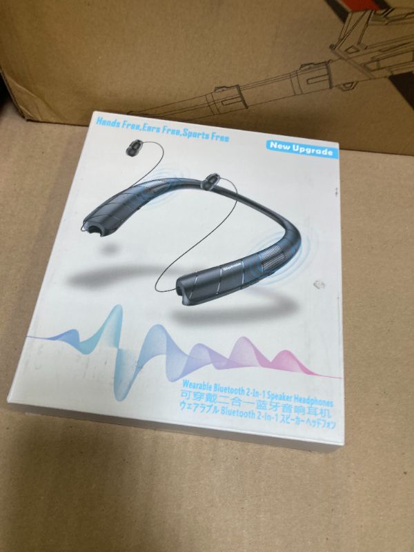 Photo 1 of Neckband Bluetooth Headphones Speaker 2-in-1?Wireless Wearable Speaker at lightest 99g weight with Retractable Earbuds, Portable Speakers and Headsets w/Bulit in Mic for Home, Office and Outdoors
