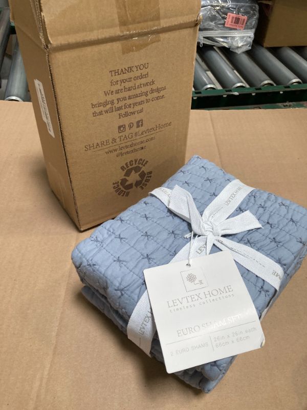 Photo 1 of Levtex Home - Cross Stitch Chambray - Quilted Euro Shams Set of Two (26 x 26 in.) - Cross Stitched Pattern - Cotton Fabric