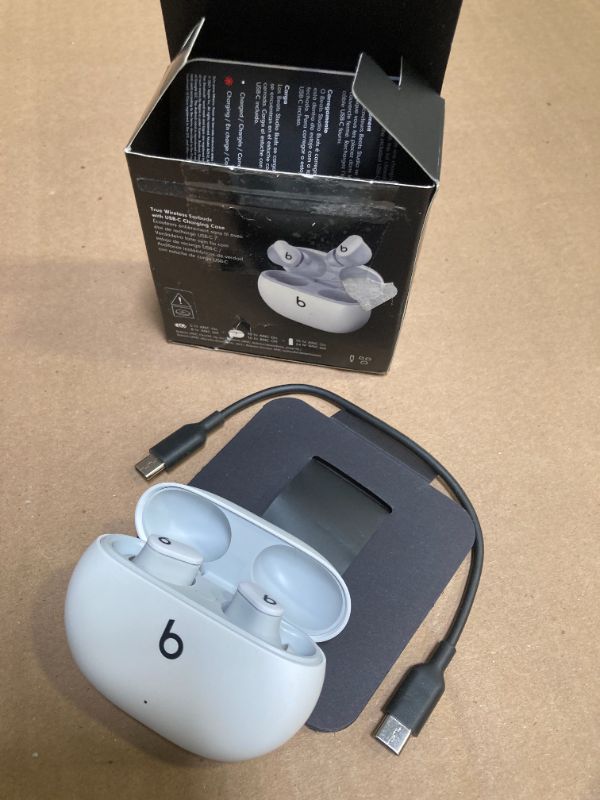 Photo 1 of Beats Studio Buds - True Wireless Noise Cancelling Earbuds - Compatible with Apple & Android, Built-in Microphone, IPX4 Rating, Sweat Resistant Earphones, Class 1 Bluetooth Headphones - White