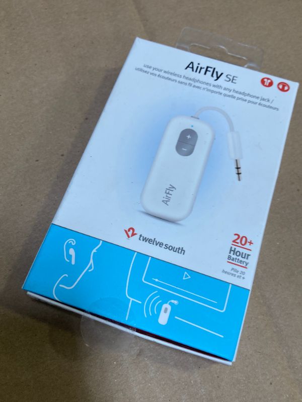 Photo 1 of Twelve South AirFly SE | Bluetooth Wireless Audio Transmitter Adapter for AirPods/Headphones, 20+ Hr Battery, Works with 3.5mm aux Jacks on Airplanes, TVs, Gym Equipment, and Travel